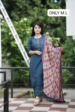 Beautiful handwork roman silk teal kurti pant dupatta